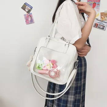 Хубава прозрачна чанта в стил японски колеж, студентски чанта през рамо, женствена чанта през рамо, Квадратна униформи Jk, чанти-тоут за жени