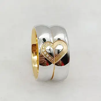 Дизайнерски комплекти, брачни халки Love Heart за мъже и жени Висококачествени бижута от титан с 24-каратово златно покритие за влюбени двойки Пръстен