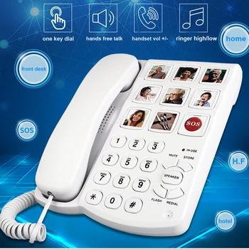 Телефон с голям бутон, кабелен телефон с високоговорител за възрастните хора, стационарен телефон с участието на един бутон за възрастните хора