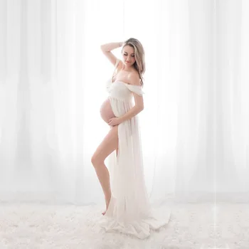 Подпори за фотография на бременни макси облекла за бременни Памук + шифон Рокля за бременни Елегантна рокля за фотография на бременни