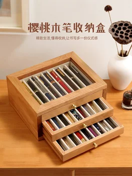 Кутия за съхранение на химикалки от масивно дърво, Кутия за писалки с голям капацитет, Висококачествена кутия за събиране на дръжки, дървена поставка за канцеларски материали