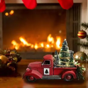 Коледни Реколта кола играчки са най-Добрият подарък Червен Коледен декор на автомобила Декоративна украса Голям модел пикап Домашна Коледна украса