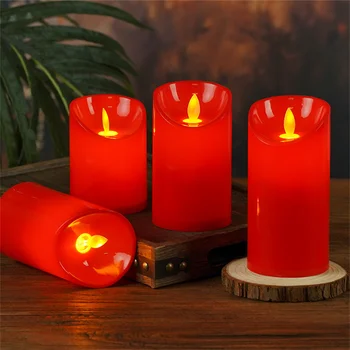 Коледна Червена Беспламенная Свещ, Сигурна Свещ За Батерии, Комплект от 2 Истински Восъчни Led Свещи за Рожден Ден, Нова Година