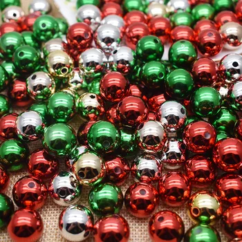 16 мм Златист цвят Червен Зелен Червен Коледен цвят Кръгли акрилни мъниста за бижута Коледна колие, Гривна, Без избледняване