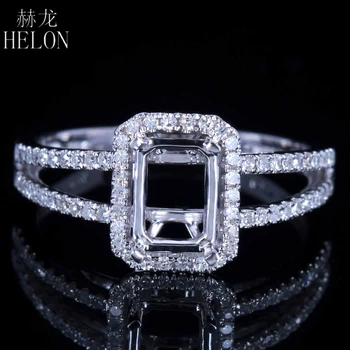 HELON Solid 14k Бяло Злато AU585, Инкрустированное естествени Диаманти, Фини бижута, Годежен пръстен с Полумонтажом, Рамки за изумрудени диаманти 7x5 мм