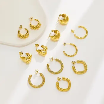 10 чифта 14-каратных златни бижута от неръждаема стомана, с неправилна форма, луксозен Дизайнерски обръч за уши, пръстен за уши Huggie Twist, обици кръг С-образна форма, бижута