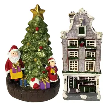 Сбирка на сградата, Коледни селски къщи от смола, мини С led осветление, Декоративни Коледни украшения за