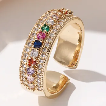 2023 Тенденция луксозни бижута Мед Светло Златист Цвят Натурален Циркон Висококачествени бижута Елегантно Дамско пръстен Украса за ежедневието