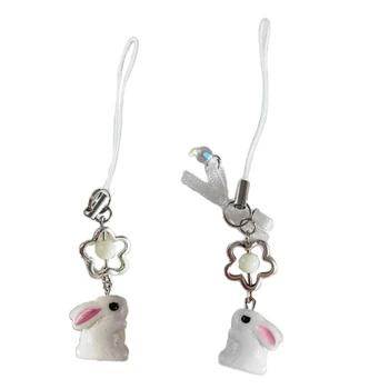 Ключодържател във формата на цвете корейски заек, сладка готина верига за телефон с лък, украса за раницата