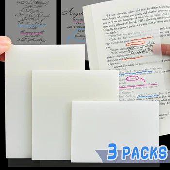 3packs150 Листа Етикети, Поставени са Прозрачни Лепкави Бележник Бележник Прозрачен Маркер За Четене на Канцеларски материали, Ученически Пособия