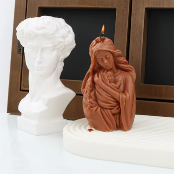 Пресвета Дева Мария С Малкия Исус 3D Скулптура Форма за свещ Статуя на Мадона с Младенеца Силиконова форма на Католическата Художествена Скулптура Подарък
