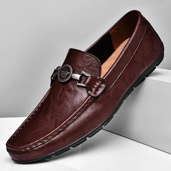 Кожени обувки соя мъжки есен 2023, нова тенденция, ежедневни обувки с мека подметка, Жокера, висококачествени обувки за шофиране