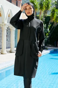 Мюсюлманските женски консервативни комплекти бански костюми с пълно покритие, ислямските Модни дамски плажни бански костюми с цип с дълги ръкави и принтом