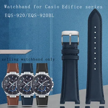 Печен гривна за Casio Edifice Ocean Heart серия EQS-920/EQS-920BL каишка за часовник от естествена телешка кожа 25 мм гривна