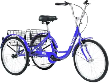 Триколка ZUKKA за възрастни, 7-способи за триколка, 24-цолови велосипеди Cruiser с голяма кошница за пазаруване, за възрастни хора, жени, мъже