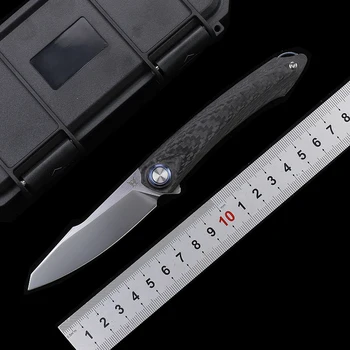Открит сгъваем нож с висока твърдост 60HRC Стомана M390 CF с дръжка от титанова сплав, синя задната част на клипса, мини-джобен инструмент EDC за носене