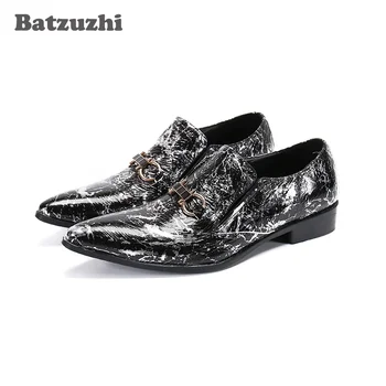 Batzuzhi/ Мъжки ръчно изработени обувки, Кожени модела обувки с остър бомбе, мъжки oxfords на равна подметка, zapatos de hombre, Големи размери EU38-46, US6-12