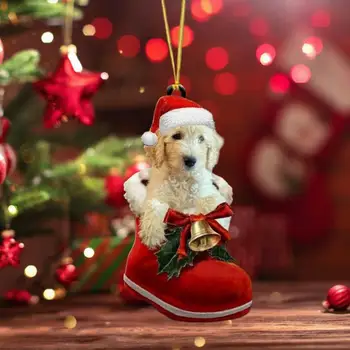 Украса за Коледната елха, украса във формата на куче за Коледната елха, Акрилни Коледни гоблени, Окачване, Аксесоари за украса на Коледната елха