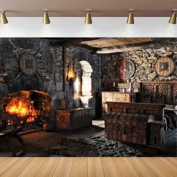 Старият Средновековен Къща Снимка Фон За Стария Къща Интериора На Спалнята Скоростна Камина Огън За Изгаряне На Фона Вечерни Декор
