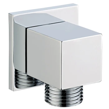 Квадратен конектор за маркуч за душ G1 / 2 инча, Аксесоари за баня, Месинг корпус, монтиран на стената съединител, скоба за маркуч за душ -сребърен