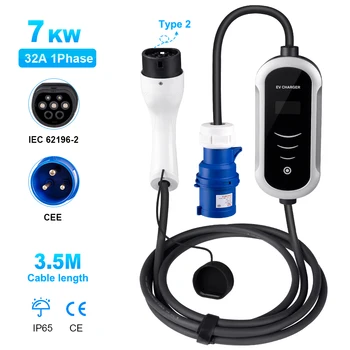 Преносимо Зарядно EV Type 2 И Type 1 GBT Кабел за зареждане Капацитет 7 kw С Регулируем Ток CEE US EU Plug Wallbox За Зарядното Устройство Электромобиля