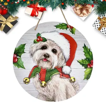 В Знак на Поздрав, снимка на кучето на входната врата, Празнична украса на врати, Скъпа Коледна Кученце С орнаменти, Декоративни табела на входната врата