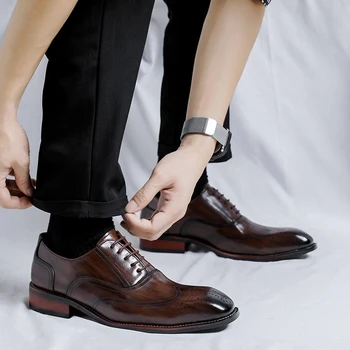 Офис обувки-oxfords, мъжки бизнес модела обувки големи размери, ежедневни обувки подметка, класически кожени обувки с дантела