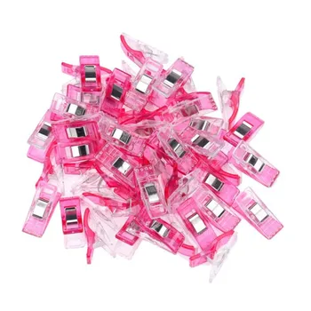 50 БР. Прозрачни пластмасови скоби за плетене юрган високо качество на Ярко-розов цвят 2.7*1*1.5 см