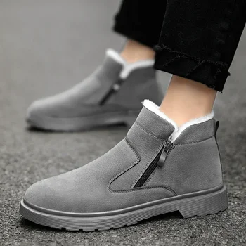 Зимни мъжки обувки с страничния цип на дебелите ток, запазването на топлина, мъжки Плюс кадифе памучен обувки, градинска мъжки ежедневни обувки на платформа