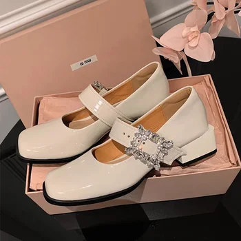 Кристални Обувки Мари Janes, Дамски Летни Обувки На Висок Ток, Модни Луксозни Модела обувки 2024 Г. С Квадратни Пръсти, Дамски обувки-лодки в стил Лолита