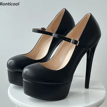 Ronticool/ Нови модни дамски обувки-лодка на платформата, чубрица обувки на висок ток с кръгло бомбе, елегантни черно-червени вечерни обувки, големи размери САЩ 5-15