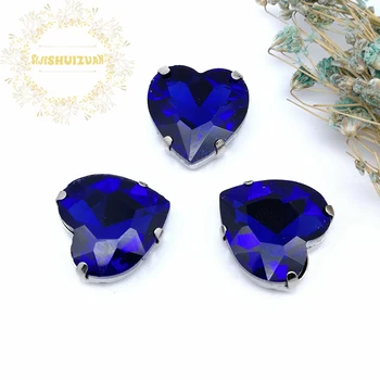 Сапфирово Синьо Кристал във формата на Сърце от Кристал, Ръчно Нашивка На Стъклени Камъни Украшение За Рокли САМ Занаяти Нокът Бормашина Аксесоари