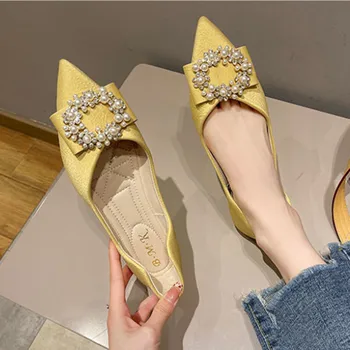 Дамски Класически Висококачествени Вечерни Сребърни Обувки на плоска подметка Zapatos De Mujer, Дамски Ежедневни Сладки Златисти Удобни Обувки за лятото плоска подметка H5490