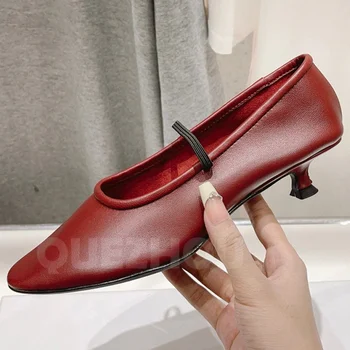 Дамски обувки на висок ток, Пролет-есен 2023, на новост, на върха от естествена кожа, обикновен Страхотни обувки с малките пръсти, Модерни, Универсални обувки-лодка