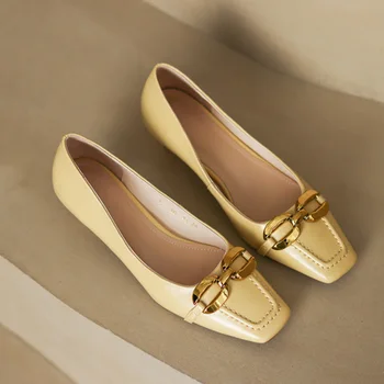 Луксозни дамски обувки на среден ток, Лятна мода обувки 2024 година, обувки с малките си квадратни пръсти, Нова тенденция, Елегантни рокли-лодка Zapatos Para Mujer