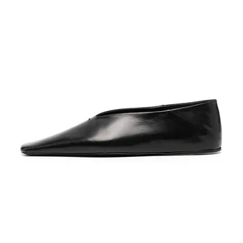 Arden Фуртадо / Есен дамски обувки 2023 година от овча кожа с квадратни пръсти, без закопчалка на плосък ток в ретро стил, Малки кожени обувки за пътуване до работа