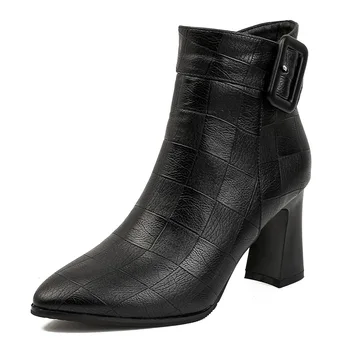 Дамски обувки 2023, есен-зима, Нова дамски ретро-мода, ежедневни обувки със средна дължина на дебелите обувки, Дамски обувки на висок ток
