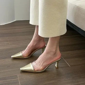 Нови модни елегантни обувки от PVC с остри пръсти на висок ток, Чубрица модни носимые Удобни ежедневни чехли, дамски обувки Zapatos Mujer