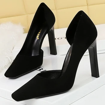 Дамски обувки BIGTREE на ток 10,5 см, женски обувки-лодки, с квадратна глава, ъгловати токчета, дамски обувки на площада обувки, дамски обувки на площада обувки, модерни обувки за партита