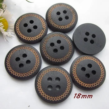 50шт 18 мм с 4 дупки за черен хляб Дървени копчета за памук, лен дрехи панталони за шиене дограма Декоративни материали за бродерия
