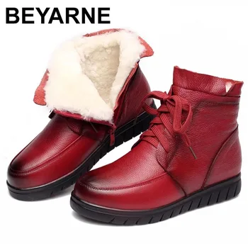 Дамски зимни обувки BEYARNE 2021, реколта зимни топли ботильоны от естествена кожа и естествен вълна, кожа, дамски обувки за майката на плоска подметка