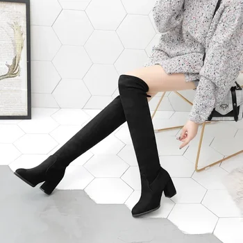 Дамски ботуши над коляното, Еластични възли дълги чорапи, ботуши, Новата ежедневни секси обувки на платформа за нощен клуб, есенни обувки, дамски ботфорты