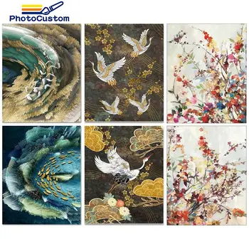 PhotoCustom за Оцветяване на номер Комплекти за риби и птици, за Оцветяване по номер на Животното, Рамка със собствените си ръце, Модерна рисунка върху платно, ръчно рисувани, Арт подарък