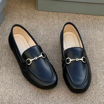 Дейв & Di Женски офис лоферы в британския стил, обикновена Елегантни, Удобни и Прости дамски обувки на плоска подметка от телешка кожа