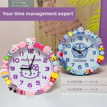Настолни часовници Sanrio Hello Kitty, кавайные Сладки часовници с кристали, аларма Doraemons, детски настолни ретро-антикварни настолни часовници