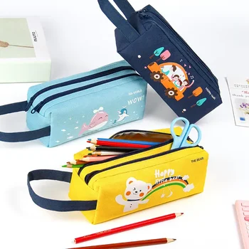 Преносим двуслойни молив случай Мультяшная чанта за моливи Чанта за съхранение на училищни принадлежности Студентски молив случай kawaii pen чанта детски канцеларски материали