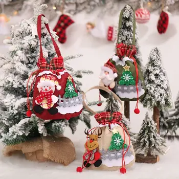 Коледно опаковане пакет от нетъкан текстил, сладък снежен човек, Дядо Коледа, подарък пакет на съвсем малък, за да проверите за празнични партита, Коледни украси
