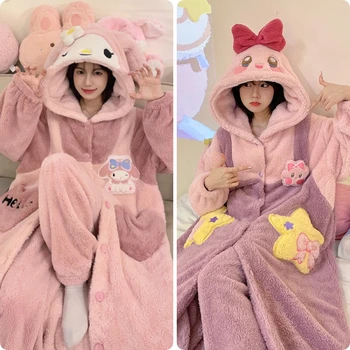 Зимна плюшен нощница Kirby с шарките на аниме, сладка, мила, свободна, топло, плюс velvet сгъсти удобен комплект дрехи за дома