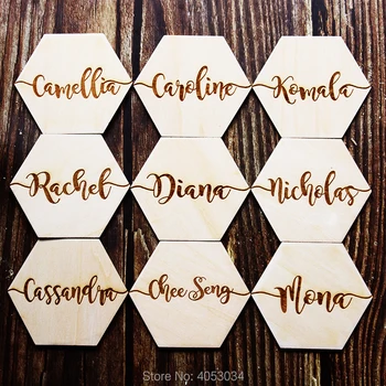 Сватбени шестиугольные влакчета-Персонализирани сватбени сувенири, дървени влакчета с геометрична гравиране