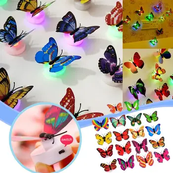 3D лека нощ с пеперуди, креативна играчка, Цветно осветление, Светещи стикери за стена с пеперуди, Декорация за дома, Пеперуди за сватба
